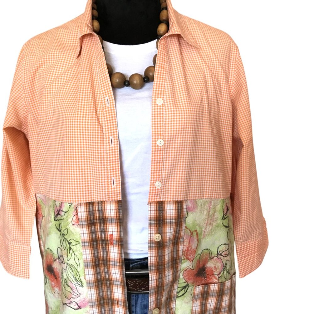 Patchwork Duster, Size L: Upcycled Boho Button-Do… - image 5